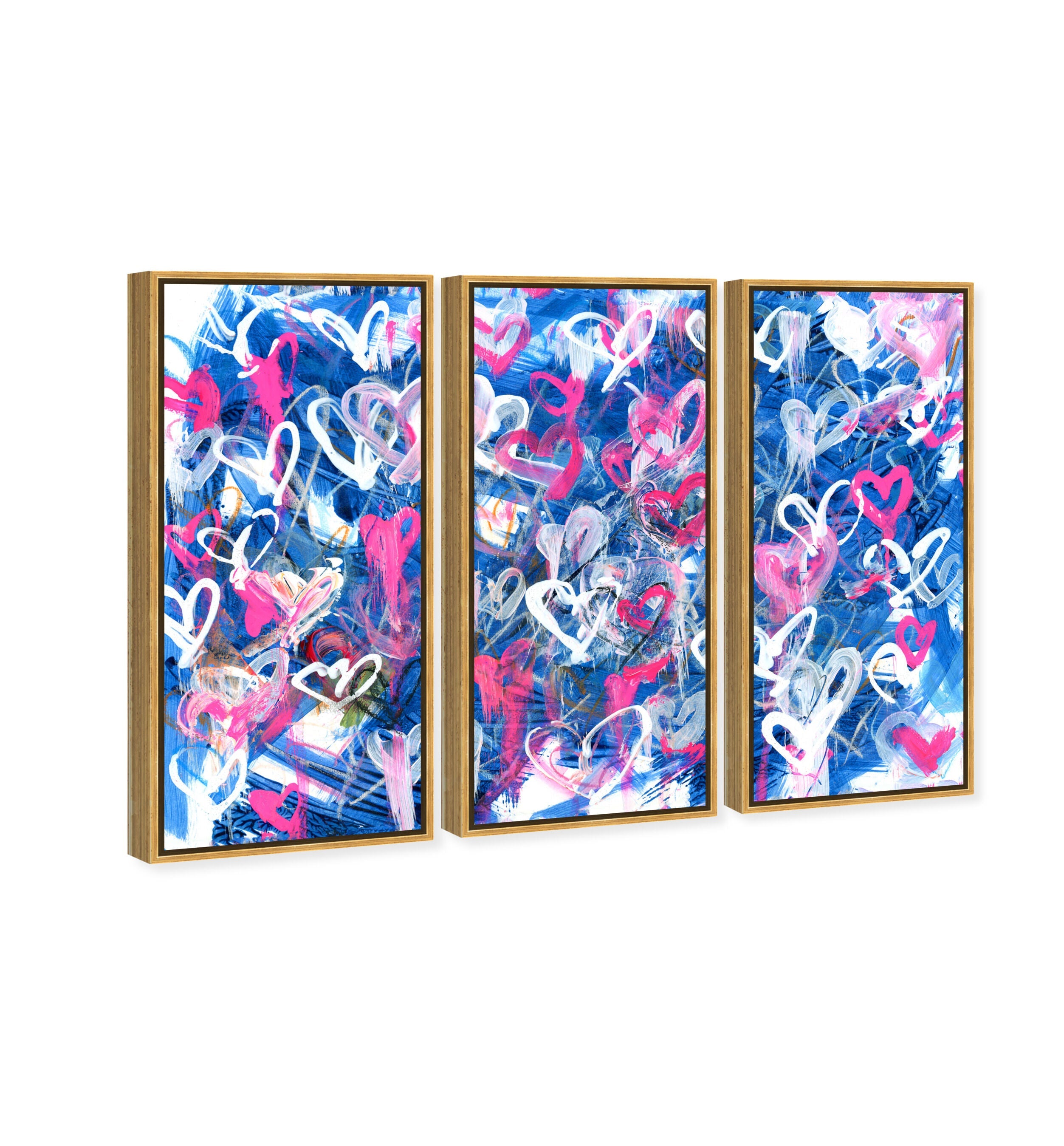 Love on The Blue Triptych - With Acrylic Paint