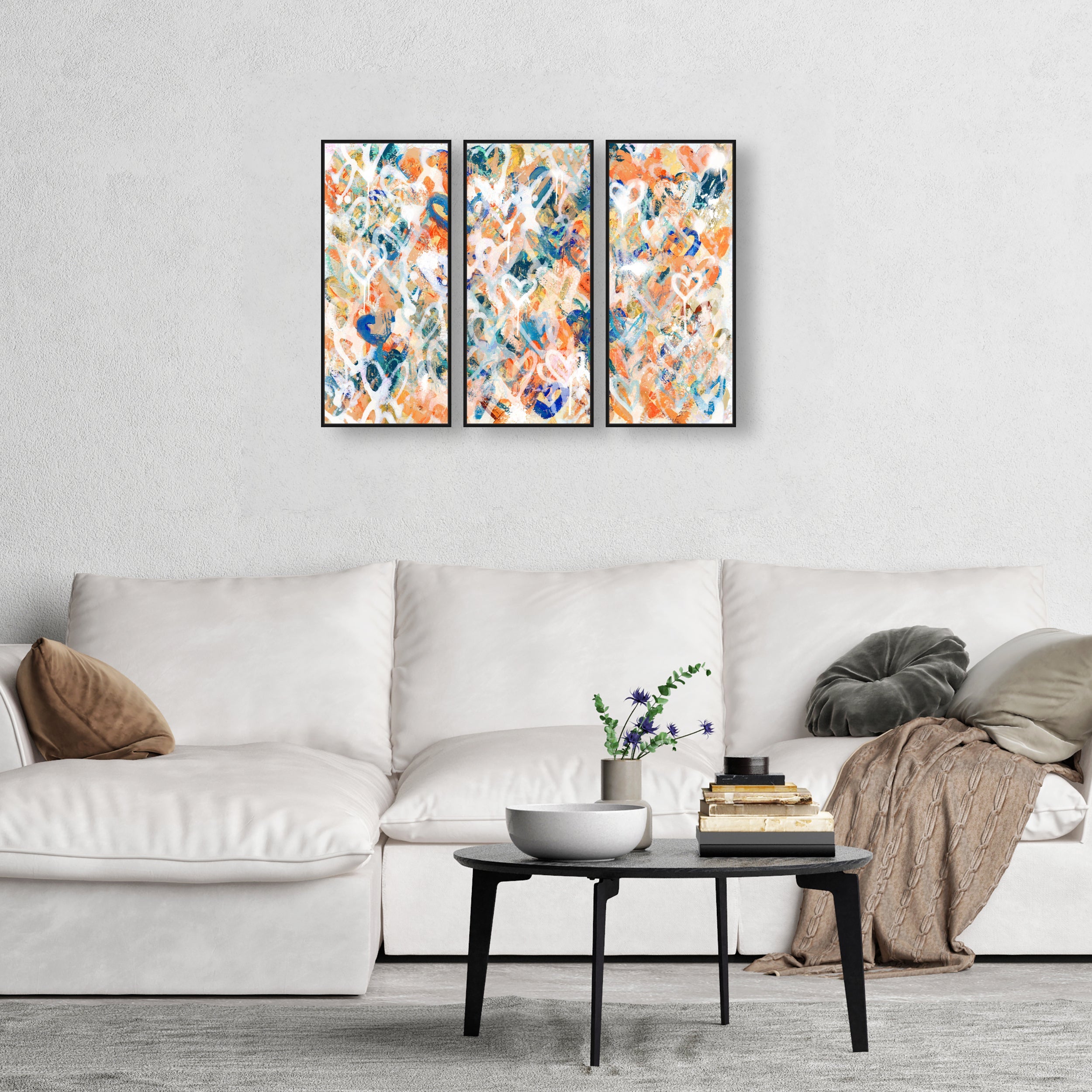Peach Fuzz Graffiti Triptych - With Acrylic Paint