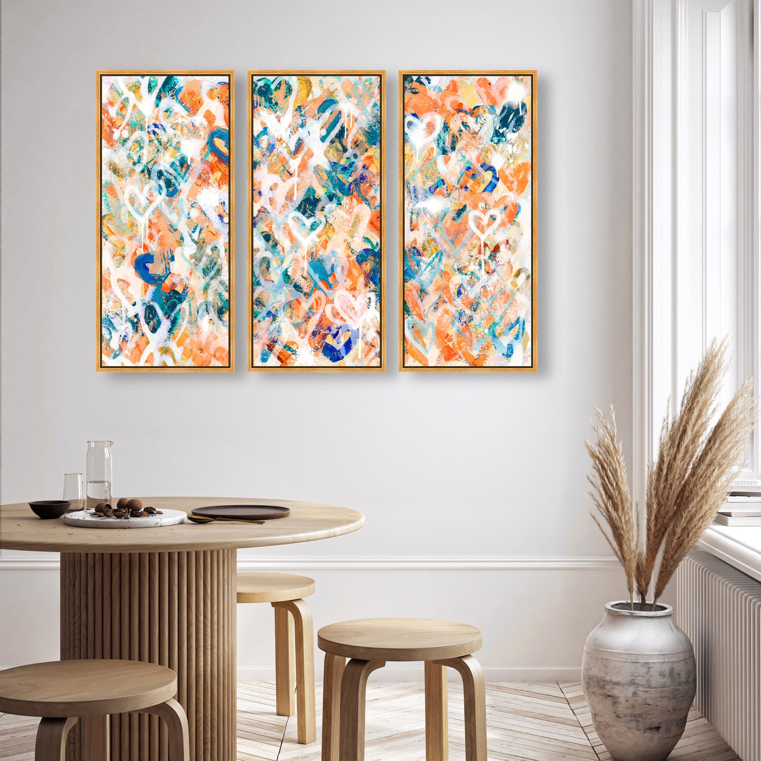 Peach Fuzz Graffiti Triptych - With Acrylic Paint