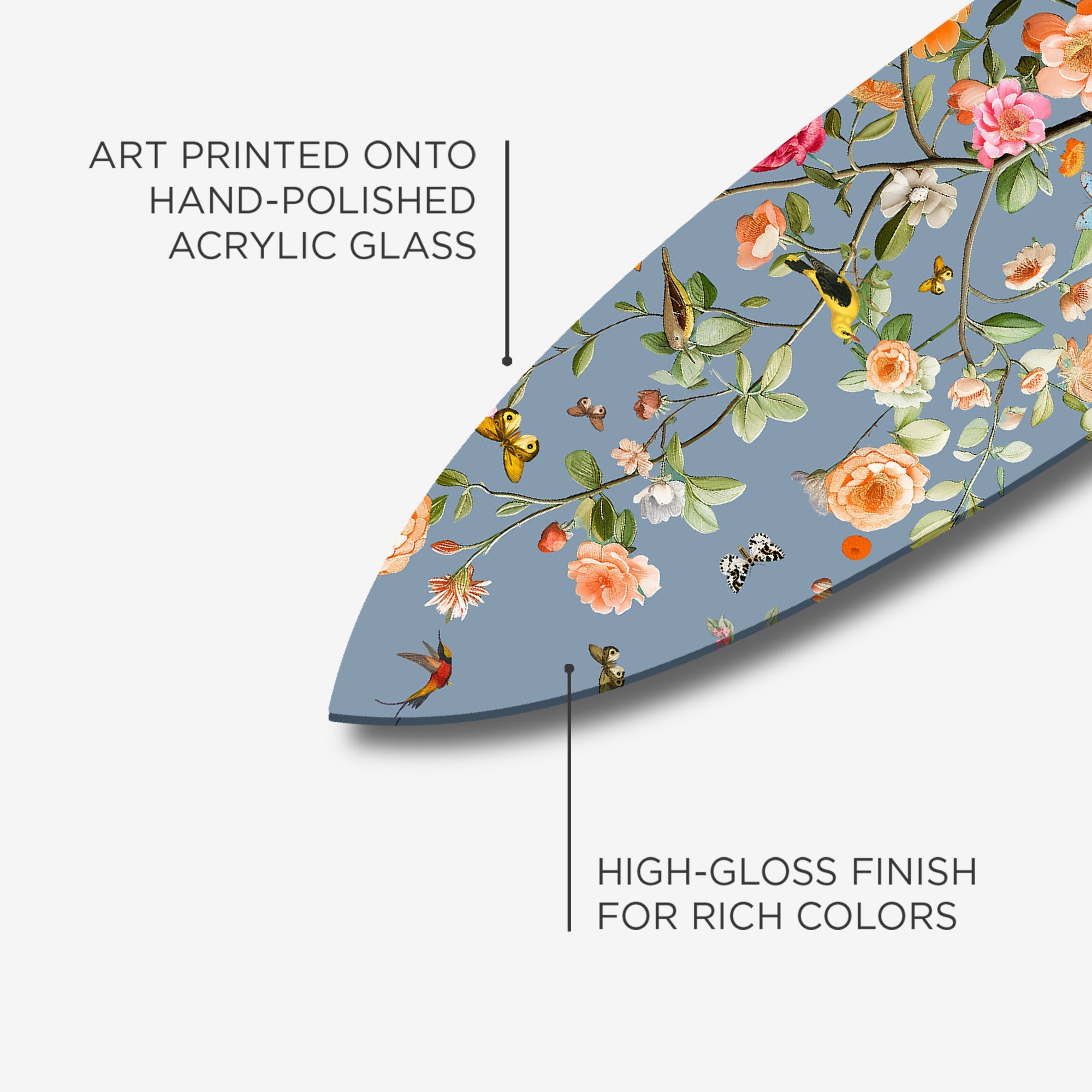 Blooming Dusty Blue Acrylic Surfboard