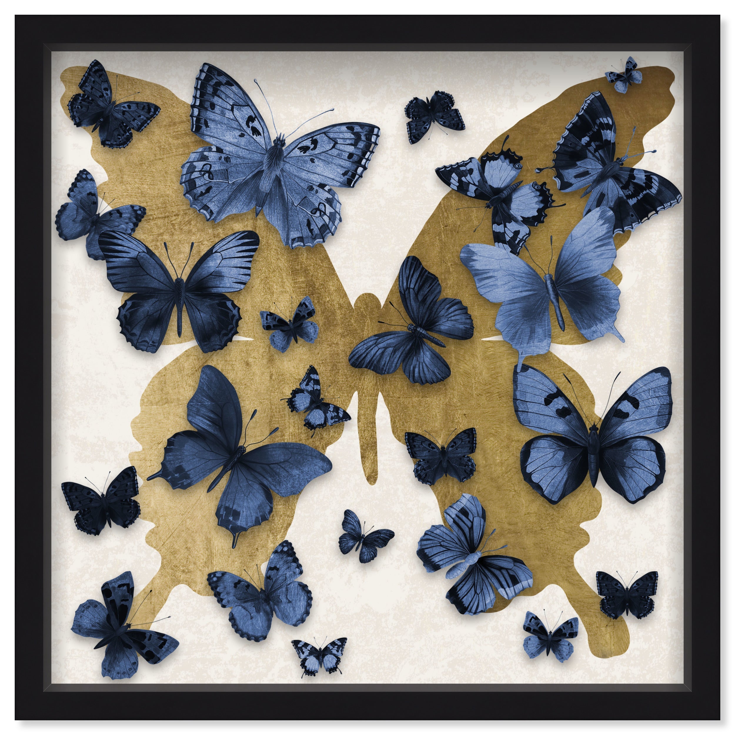 Butterfly Pins Prussian Bleu | Hand Embellished & Sculptural Gold Leaf Art Main image