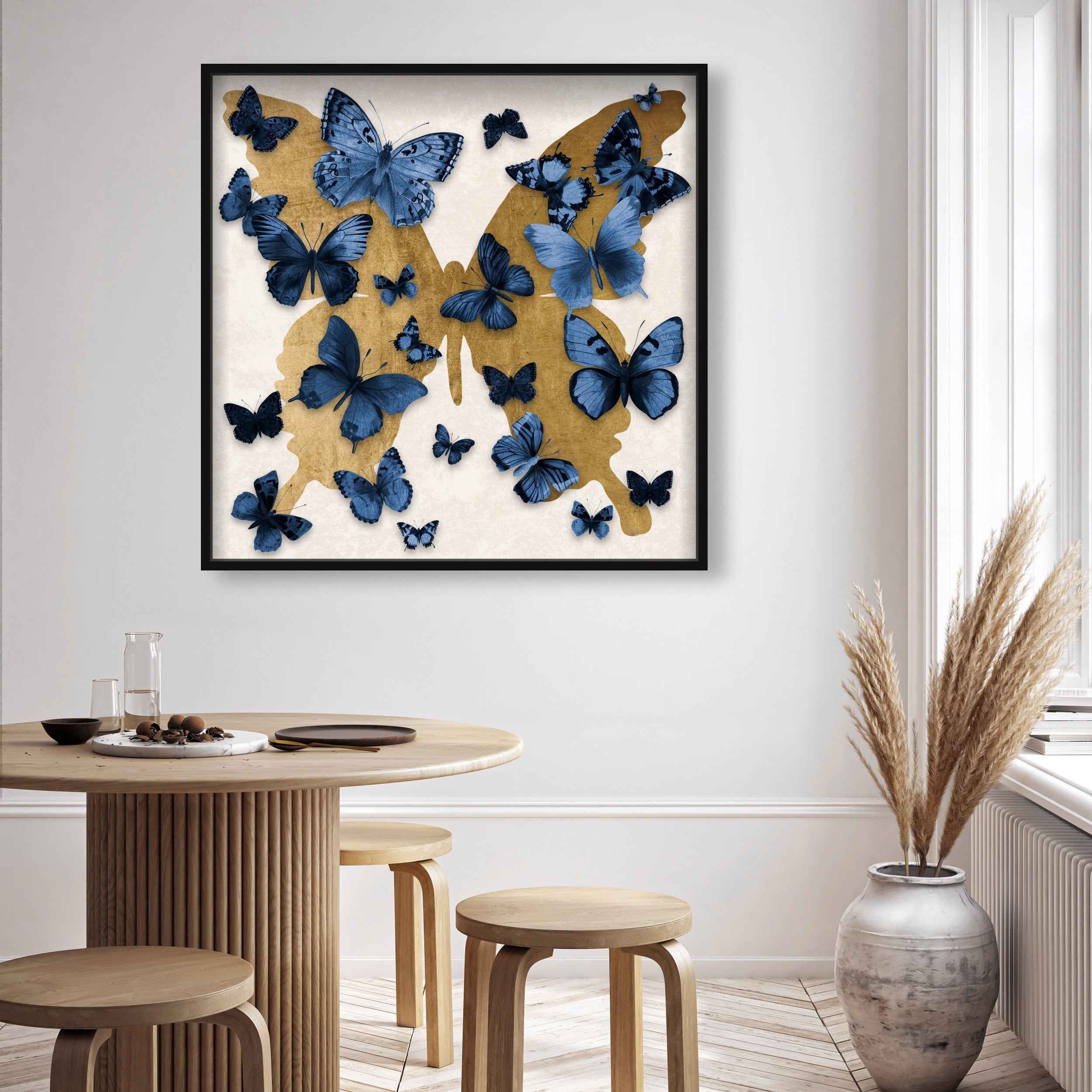 Butterfly Pins Prussian Bleu | Hand Embellished & Sculptural Gold Leaf Art