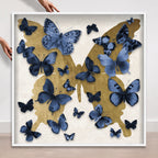 Butterfly Pins Prussian Bleu | Hand Embellished & Sculptural Gold Leaf Art