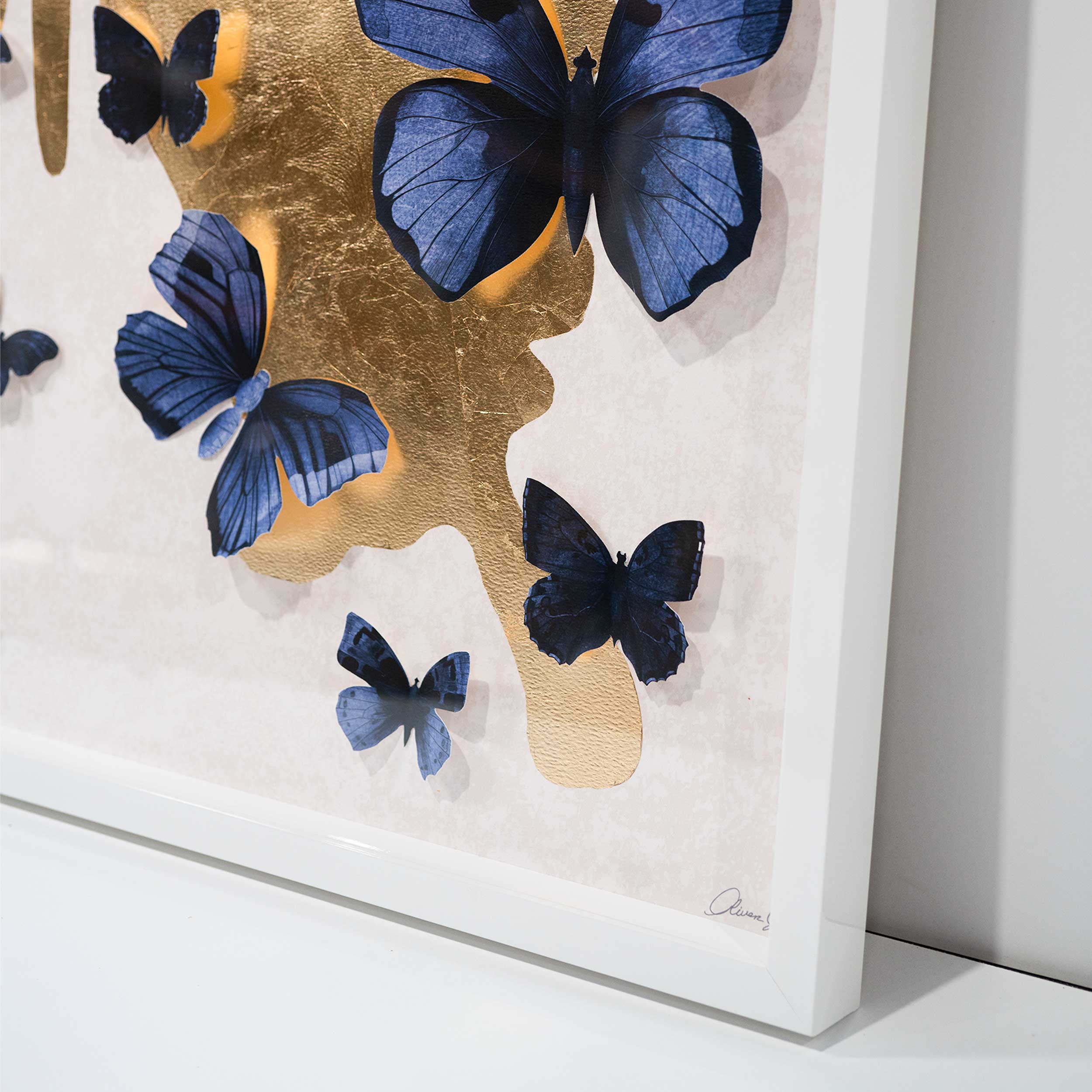 Butterfly Pins Prussian Bleu | Hand Embellished & Sculptural Gold Leaf Art
