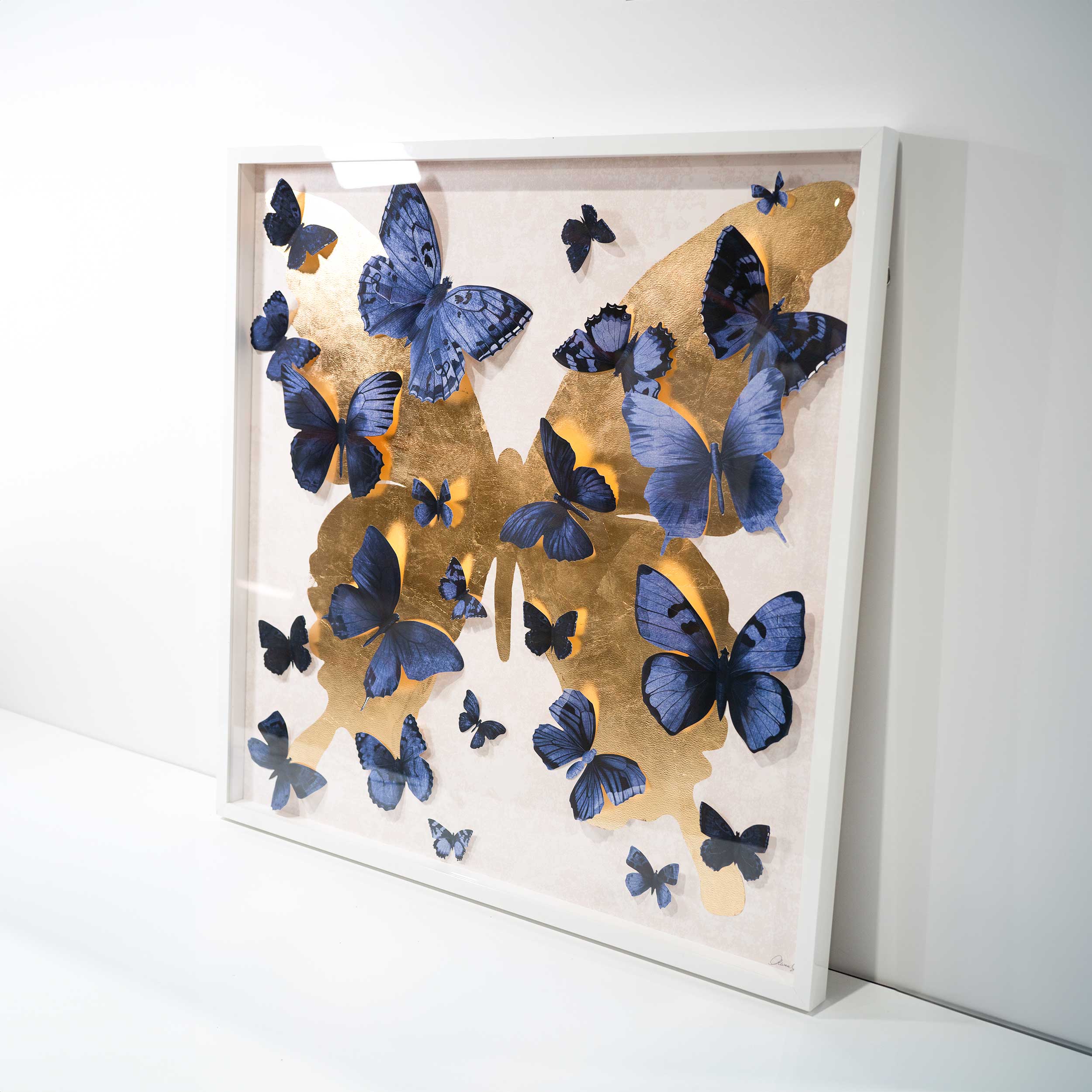 Butterfly Pins Prussian Bleu | Hand Embellished & Sculptural Gold Leaf Art