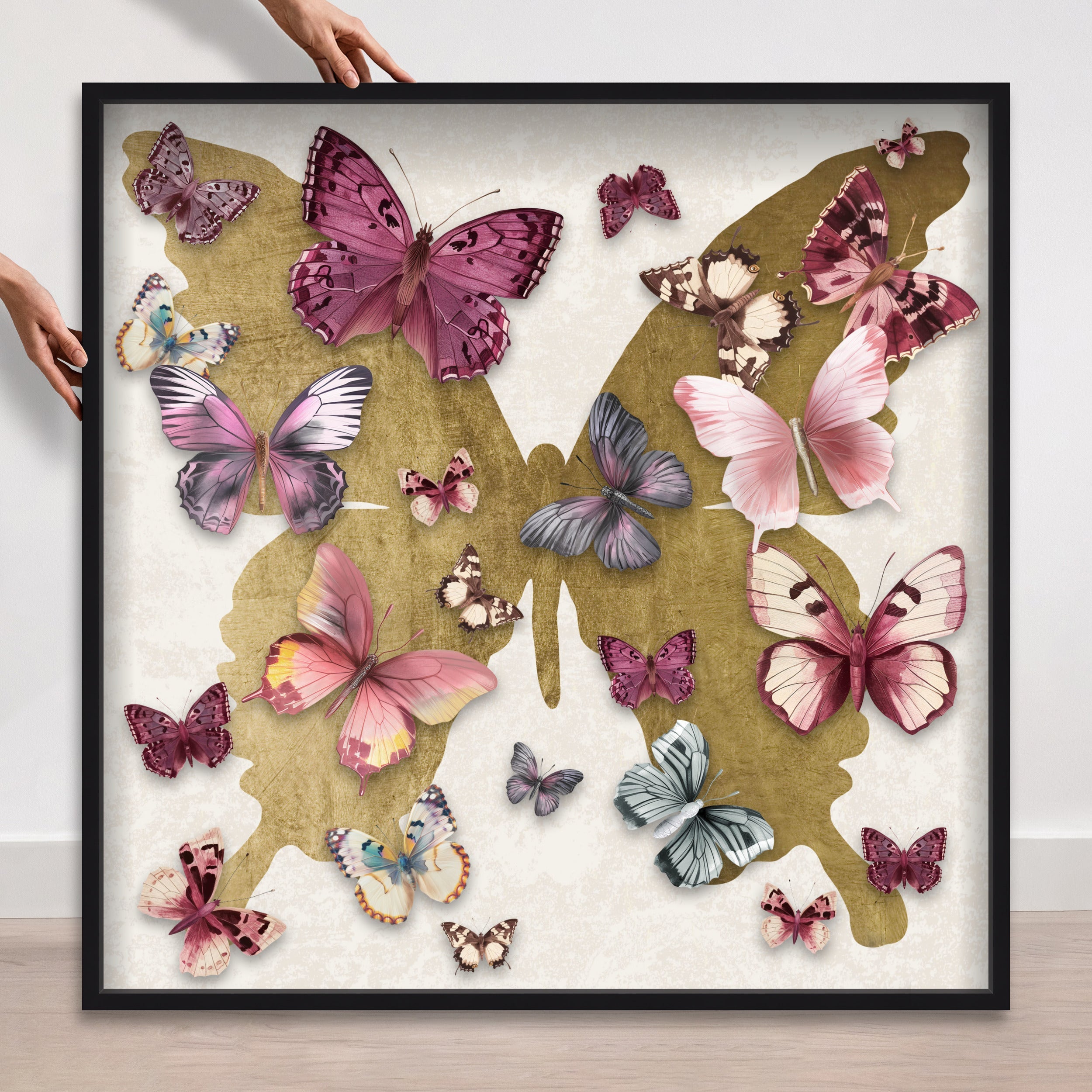 Butterfly Pins Merlot | Hand Embellished & Sculptural Gold Leaf Art