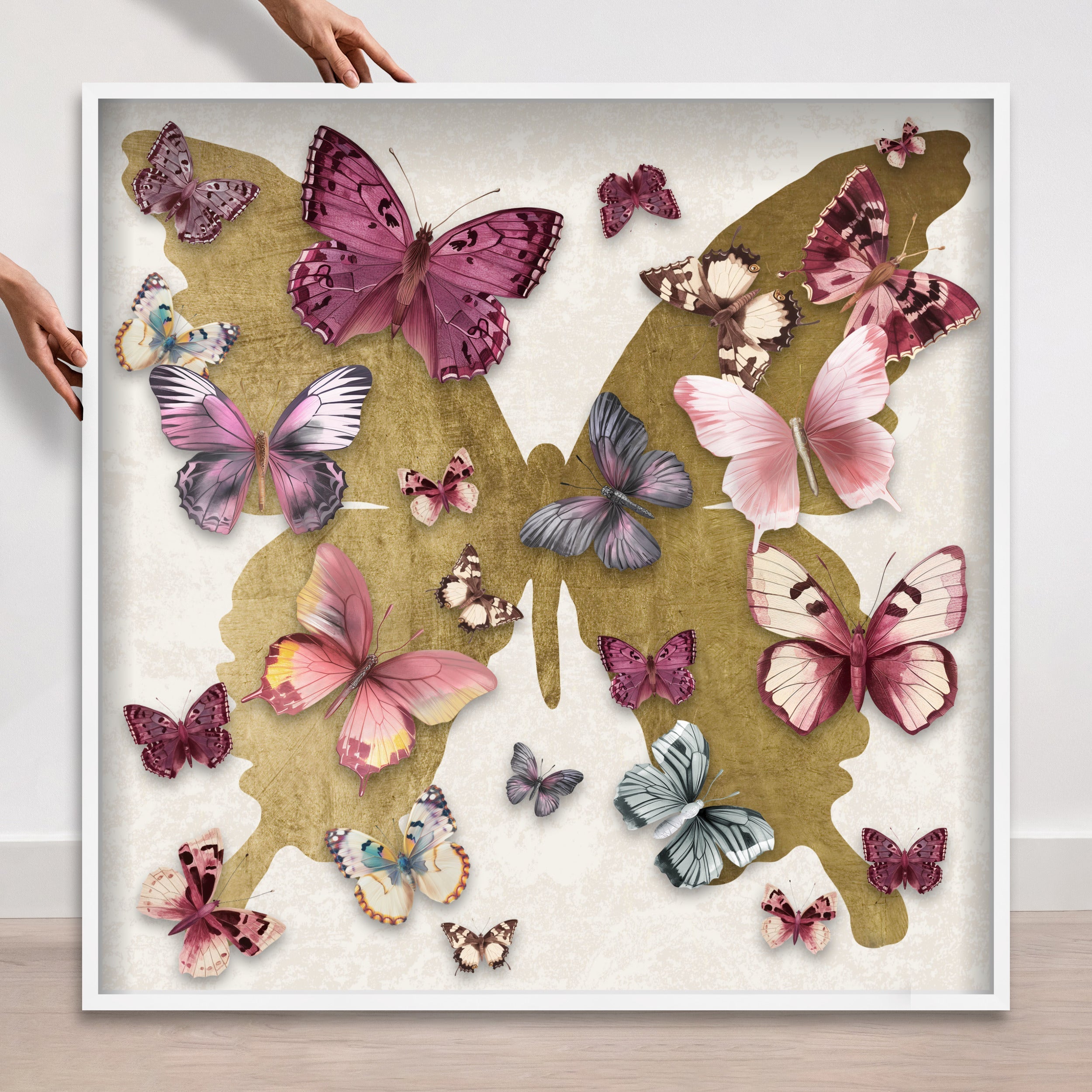 Butterfly Pins Merlot | Hand Embellished & Sculptural Gold Leaf Art