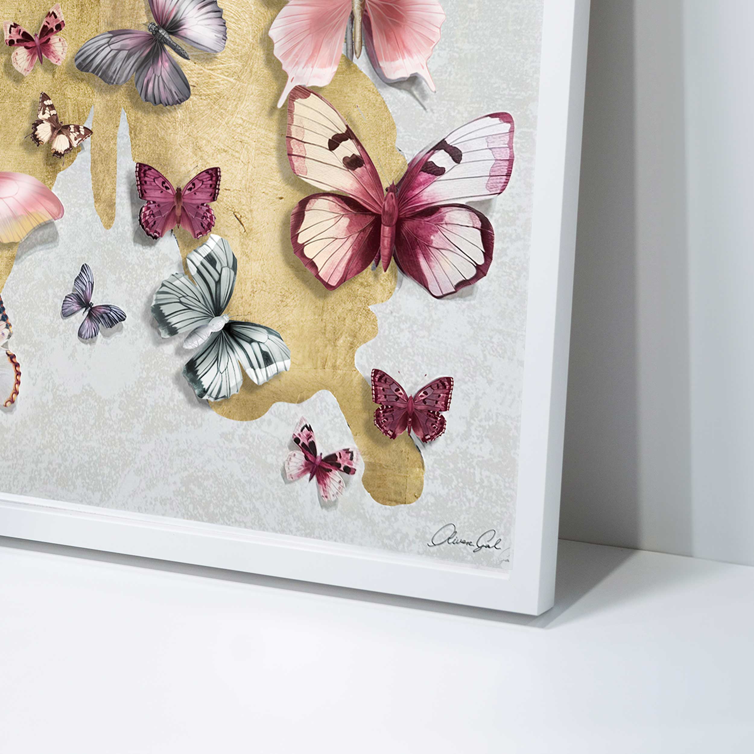 Butterfly Pins Merlot | Hand Embellished & Sculptural Gold Leaf Art