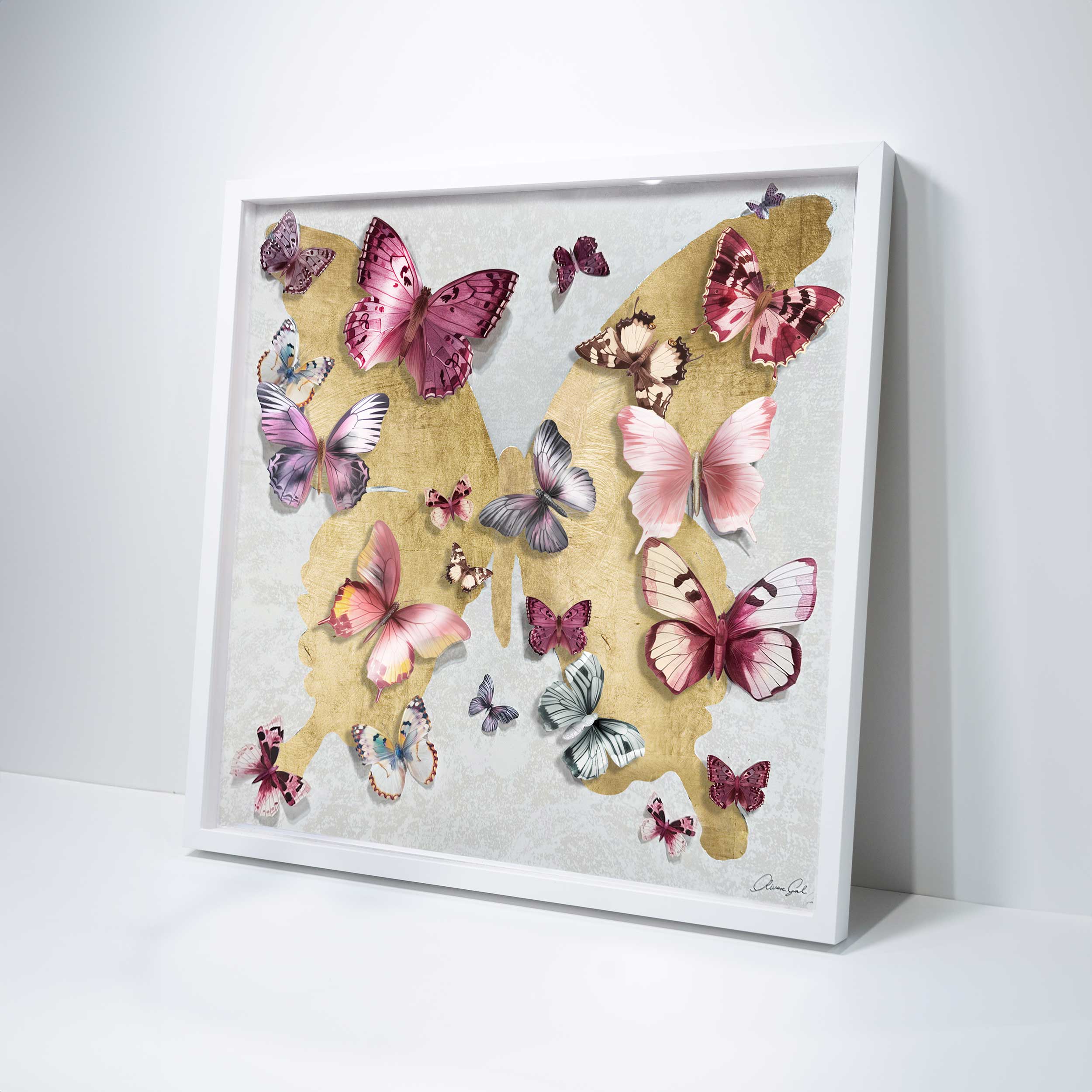 Butterfly Pins Merlot | Hand Embellished & Sculptural Gold Leaf Art