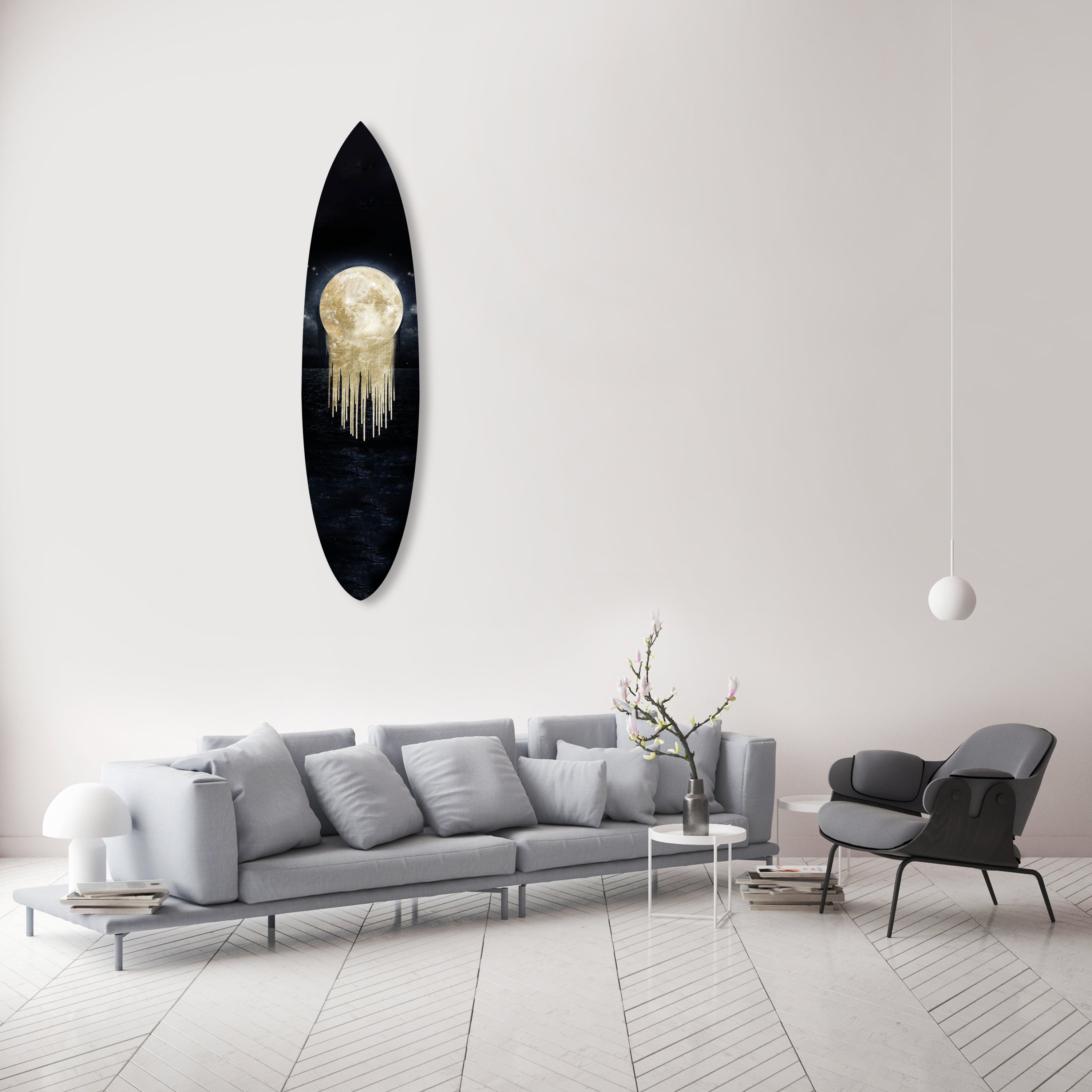 Solid Gold Heart Moon Surfboard