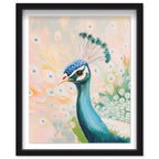 Peacock Closeup Teal and Peach | Hand Embellished Silver Leaf