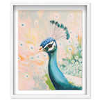 Peacock Closeup Teal and Peach | Hand Embellished Silver Leaf