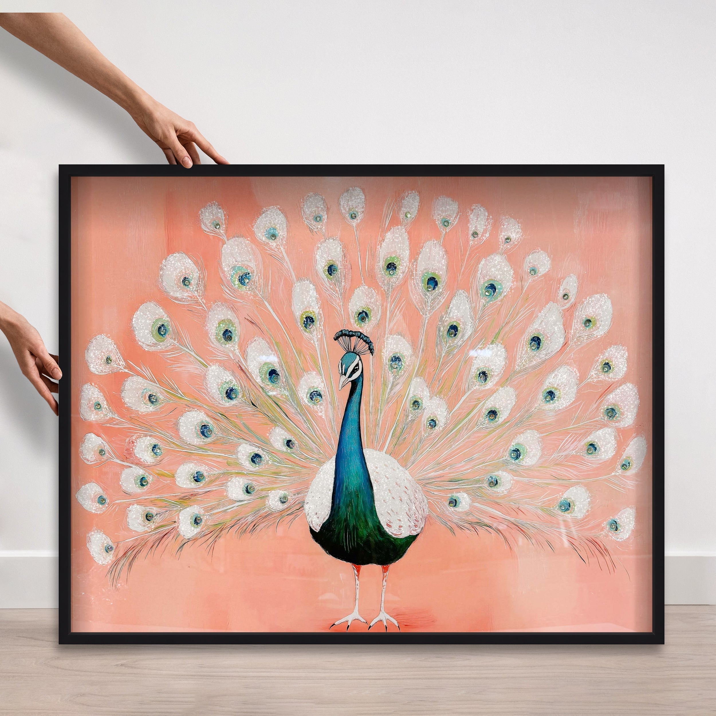 Peach Peacock Preppy | Hand Embellished Diamond Dust