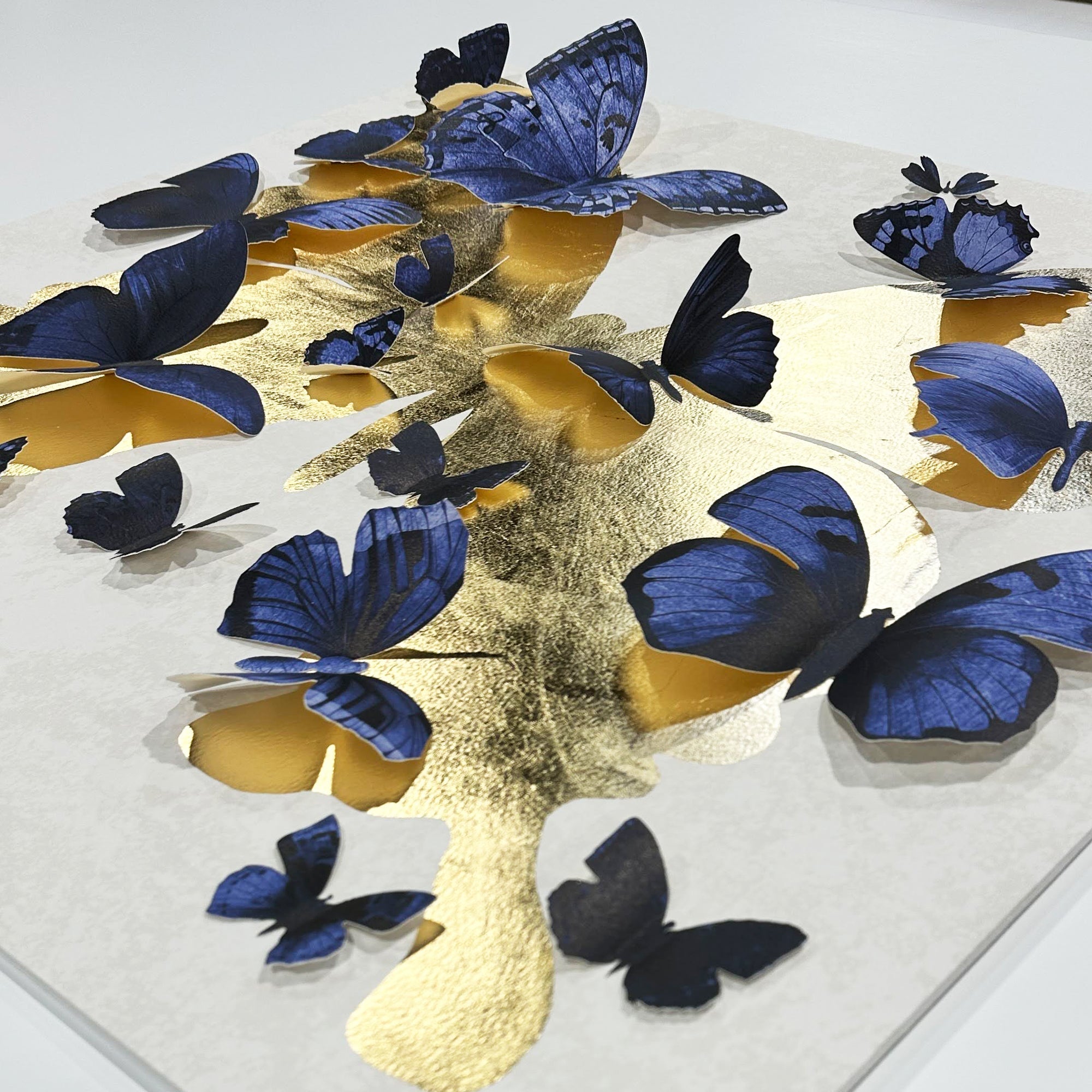 Butterfly Pins Prussian Bleu | Hand Embellished & Sculptural Gold Leaf Art