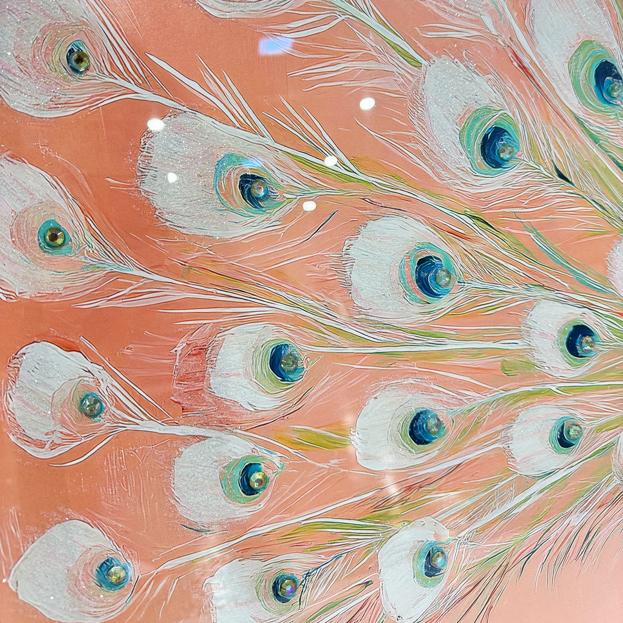 Peach Peacock Preppy | Hand Embellished Diamond Dust