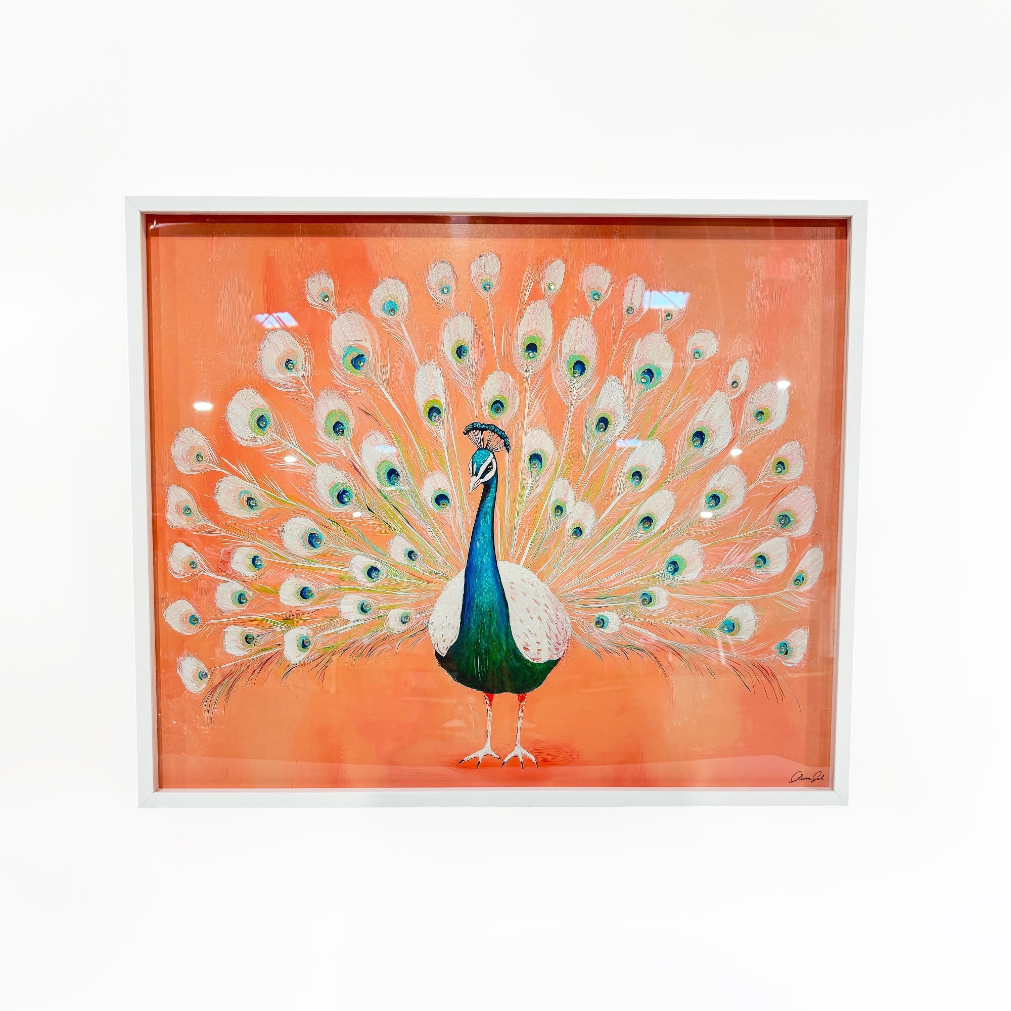 Peach Peacock Preppy | Hand Embellished Diamond Dust