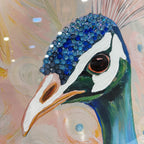 Peacock Closeup Teal and Peach | Hand Embellished Silver Leaf